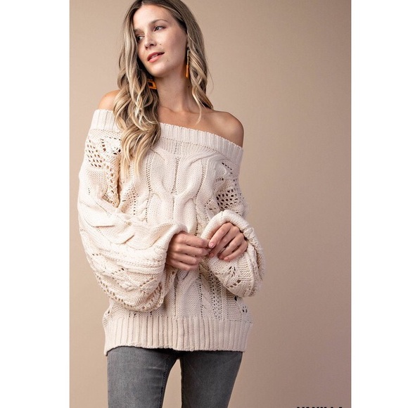 Amelia Puff Sleeved Sweater-VANILLA - Picture 1 of 2